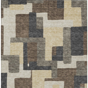 Homeroots 3' Beige Tan And Taupe Abstract Washable Area Rug For Indoor Or Outdoor Use - Durable Design 3' X 5' Polyester 584134