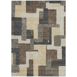 Homeroots 3' Beige Tan And Taupe Abstract Washable Area Rug For Indoor Or Outdoor Use - Durable Design 5' X 8' Polyester 584135