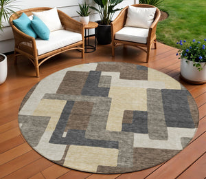 Homeroots 3' Beige Tan And Taupe Abstract Washable Area Rug For Indoor Or Outdoor Use - Durable Design 8' Round Polyester 584136