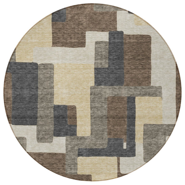 Homeroots 3' Beige Tan And Taupe Abstract Washable Area Rug For Indoor Or Outdoor Use - Durable Design 8' Round Polyester 584136