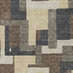 Homeroots 3' Beige Tan And Taupe Abstract Washable Area Rug For Indoor Or Outdoor Use - Durable Design 9' X 12' Polyester 584138