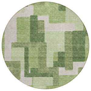 HomeRoots 5' Artichoke Green and Ivory Abstract Washable Area Rug for Indoor and Outdoor Spaces, Stylish & Durable 8' Round 584142