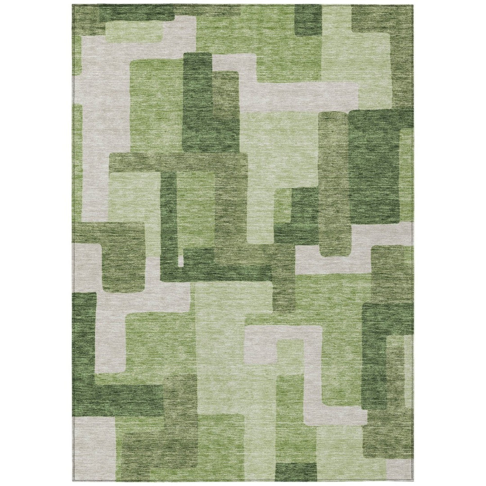 HomeRoots 9' Artichoke Green and Ivory Abstract Area Rug – Machine Washable, Durable for Indoor and Outdoor Use 9' X 12' 584144