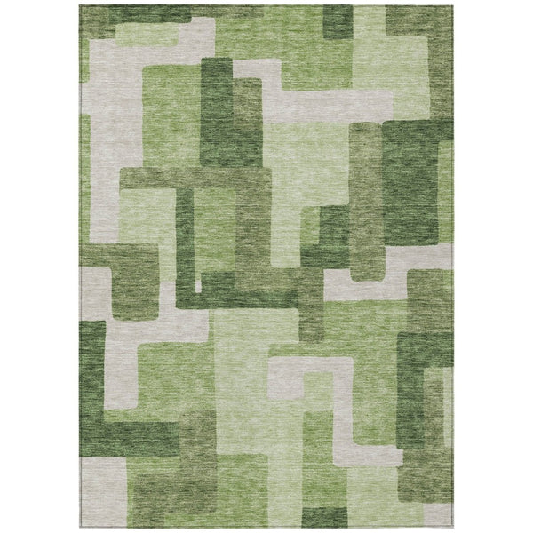 HomeRoots 9' Artichoke Green and Ivory Abstract Area Rug – Machine Washable, Durable for Indoor and Outdoor Use 9' X 12' 584144