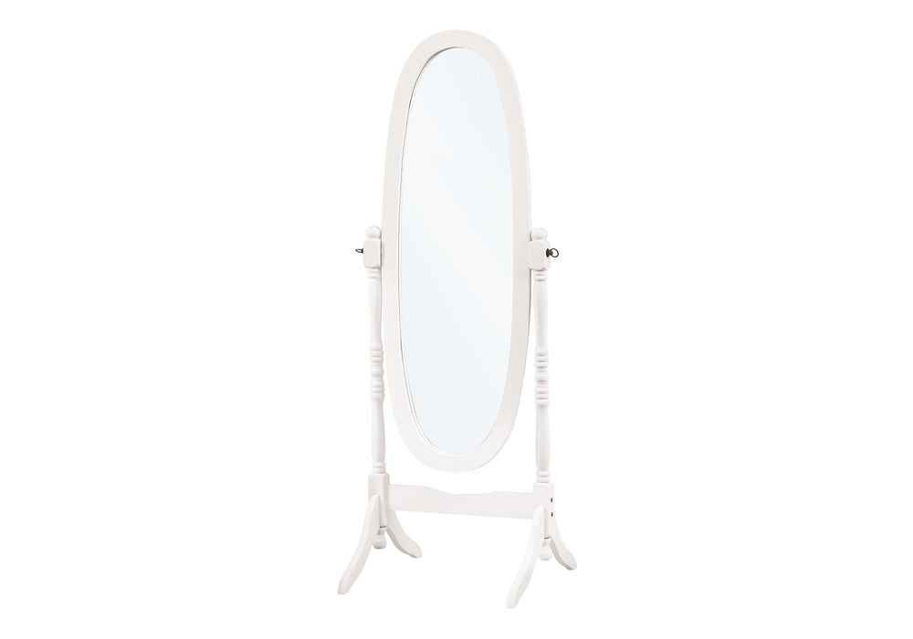 English Elm Mirror, Solid Wood 60" Oval Cheval Floor Mirror in Antique White with Swivel Tilt & Stable Crossbrace B2710P219189