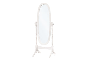 English Elm Mirror, Solid Wood 60" Oval Cheval Floor Mirror in Antique White with Swivel Tilt & Stable Crossbrace B2710P219189