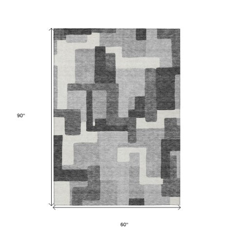 Homeroots 3' Beige Tan And Taupe Abstract Washable Area Rug For Indoor Or Outdoor Use - Durable Design 5' X 8' Polyester 584147