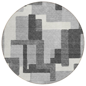 HomeRoots 5' Stylish Gray Charcoal and Silver Abstract Area Rug for Indoor and Outdoor Versatile Spaces 8' Round 584148