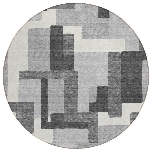 HomeRoots 5' Stylish Gray Charcoal and Silver Abstract Area Rug for Indoor and Outdoor Versatile Spaces 8' Round 584148