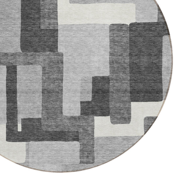 Homeroots 3' Beige Tan And Taupe Abstract Washable Area Rug For Indoor Or Outdoor Use - Durable Design 8' Round Polyester 584148