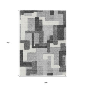 Homeroots 3' Beige Tan And Taupe Abstract Washable Area Rug For Indoor Or Outdoor Use - Durable Design 9' X 12' Polyester 584150