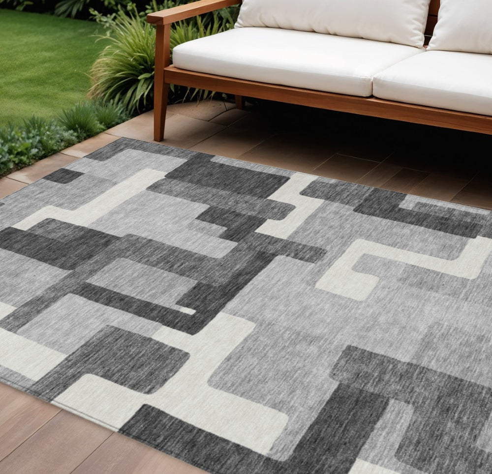 HomeRoots 9' Washable Abstract Area Rug in Gray, Charcoal & Silver – Durable, Stylish for Indoor & Outdoor Use 9' X 12' 584150