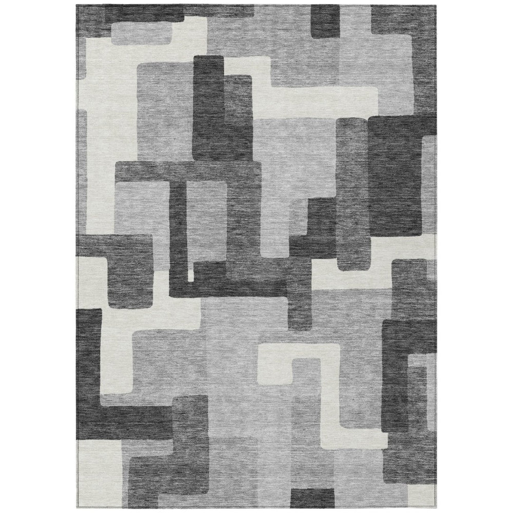 HomeRoots 9' Washable Abstract Area Rug in Gray, Charcoal & Silver – Durable, Stylish for Indoor & Outdoor Use 9' X 12' 584150