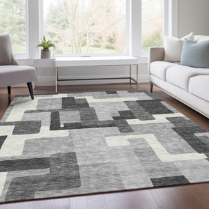 Homeroots 3' Beige Tan And Taupe Abstract Washable Area Rug For Indoor Or Outdoor Use - Durable Design 9' X 12' Polyester 584150