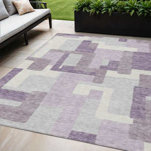 Homeroots 3' Beige Tan And Taupe Abstract Washable Area Rug For Indoor Or Outdoor Use - Durable Design 5' X 8' Polyester 584153