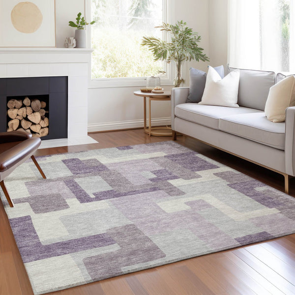Homeroots 3' Beige Tan And Taupe Abstract Washable Area Rug For Indoor Or Outdoor Use - Durable Design 5' X 8' Polyester 584153