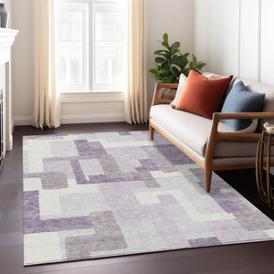 Homeroots 3' Beige Tan And Taupe Abstract Washable Area Rug For Indoor Or Outdoor Use - Durable Design 5' X 8' Polyester 584153