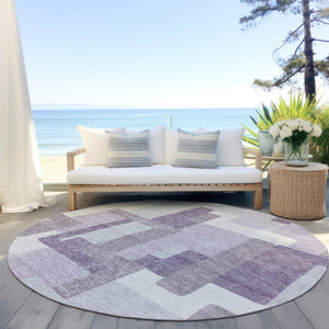 Homeroots 3' Beige Tan And Taupe Abstract Washable Area Rug For Indoor Or Outdoor Use - Durable Design 8' Round Polyester 584154