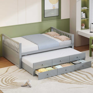 English Elm Full Size Daybed with Trundle Twin Pullout and Three Storage Drawers for Guest Rooms LP100341AAE