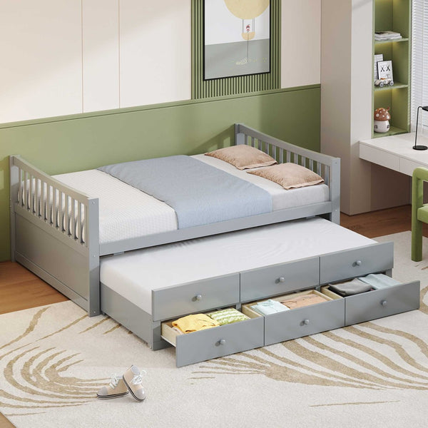 English Elm Full Size Daybed with Trundle Twin Pullout and Three Storage Drawers for Guest Rooms LP100341AAE