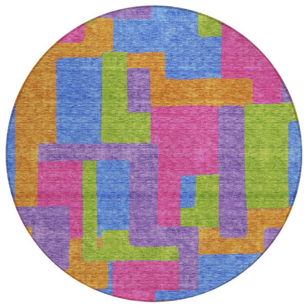 HomeRoots 5' Colorful Abstract Washable Area Rug for Indoor and Outdoor Spaces – Durable, Stylish, and Versatile 8' Round 584160