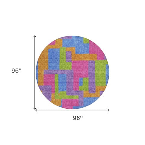 Homeroots 3' Beige Tan And Taupe Abstract Washable Area Rug For Indoor Or Outdoor Use - Durable Design 8' Round Polyester 584160