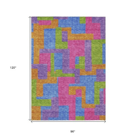 Homeroots 3' Beige Tan And Taupe Abstract Washable Area Rug For Indoor Or Outdoor Use - Durable Design 8' X 10' Polyester 584161