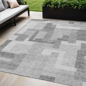 Homeroots 3' Beige Tan And Taupe Abstract Washable Area Rug For Indoor Or Outdoor Use - Durable Design 5' X 8' Polyester 584165