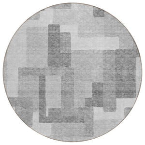 HomeRoots 5' Modern Silver and Charcoal Abstract Washable Area Rug for Indoor and Outdoor Spaces, Durable Design 8' Round 584166
