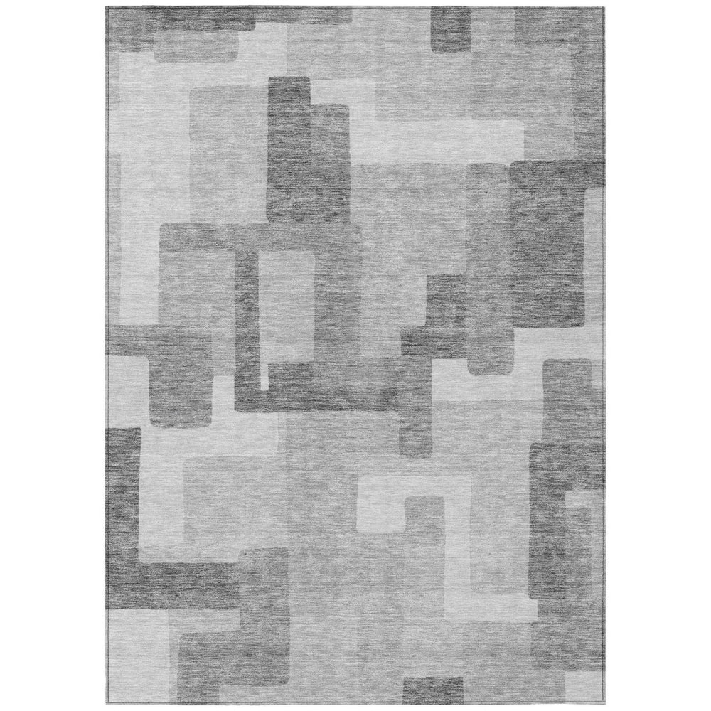 HomeRoots 5' Modern Silver and Charcoal Abstract Washable Area Rug for Indoor and Outdoor Spaces, Durable Design 8' X 10' 584167