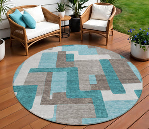 Homeroots 3' Beige Tan And Taupe Abstract Washable Area Rug For Indoor Or Outdoor Use - Durable Design 8' Round Polyester 584172