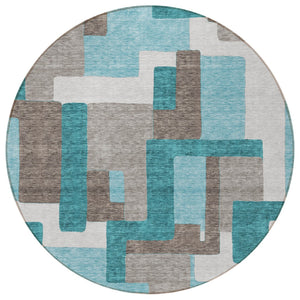 Homeroots 3' Beige Tan And Taupe Abstract Washable Area Rug For Indoor Or Outdoor Use - Durable Design 8' Round Polyester 584172