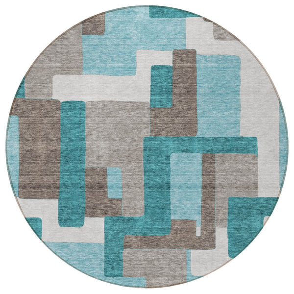 Homeroots 3' Beige Tan And Taupe Abstract Washable Area Rug For Indoor Or Outdoor Use - Durable Design 8' Round Polyester 584172