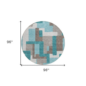 Homeroots 3' Beige Tan And Taupe Abstract Washable Area Rug For Indoor Or Outdoor Use - Durable Design 8' Round Polyester 584172