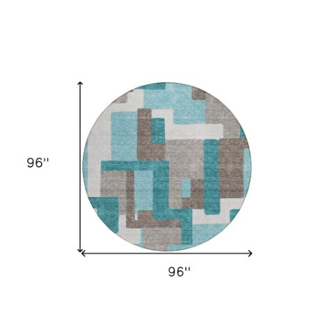 Homeroots 3' Beige Tan And Taupe Abstract Washable Area Rug For Indoor Or Outdoor Use - Durable Design 8' Round Polyester 584172