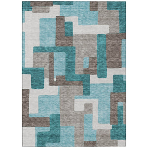 HomeRoots 5' Stylish Teal Blue Aqua Beige Abstract Area Rug - Machine Washable, Indoor/Outdoor, Easy Care 8' X 10' 584173