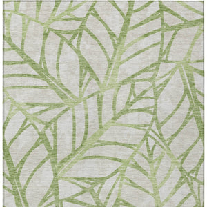 Homeroots 3' Artichoke Green And Beige Floral Washable Area Rug For Indoor Outdoor Use, Durable & Stylish 3' X 5' Polyester 584176