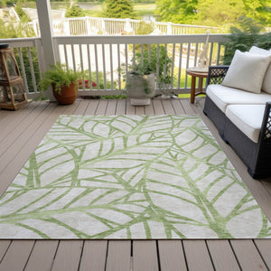 Homeroots 3' Artichoke Green And Beige Floral Washable Area Rug For Indoor Outdoor Use, Durable & Stylish 5' X 8' Polyester 584177