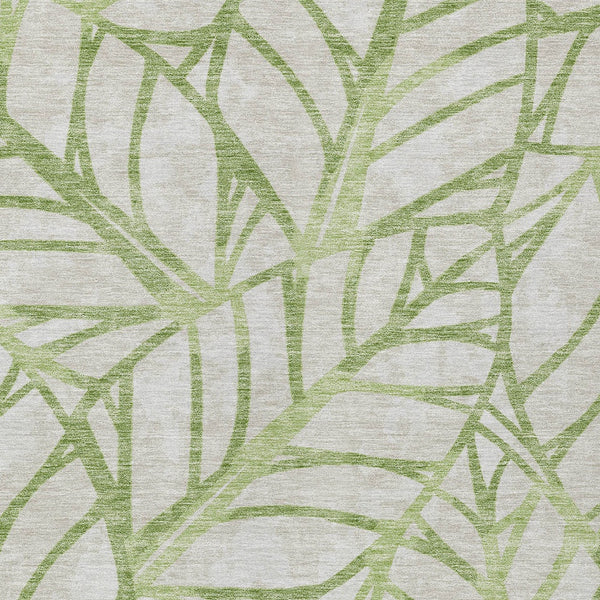 Homeroots 3' Artichoke Green And Beige Floral Washable Area Rug For Indoor Outdoor Use, Durable & Stylish 5' X 8' Polyester 584177