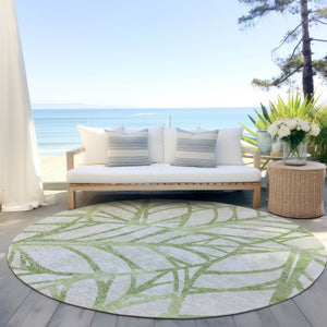 Homeroots 3' Artichoke Green And Beige Floral Washable Area Rug For Indoor Outdoor Use, Durable & Stylish 8' Round Polyester 584178