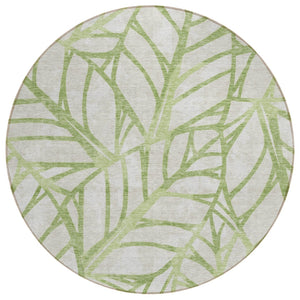 HomeRoots 5' Artichoke Green Beige Floral Indoor Outdoor Area Rug - Durable, Washable, Stain-Resistant Design 8' Round 584178