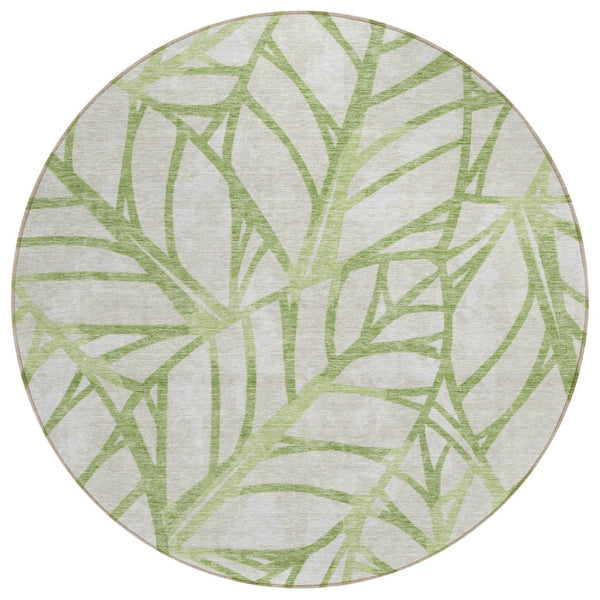 HomeRoots 5' Artichoke Green Beige Floral Indoor Outdoor Area Rug - Durable, Washable, Stain-Resistant Design 8' Round 584178