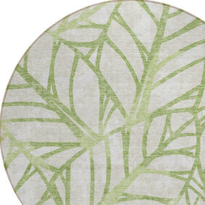 Homeroots 3' Artichoke Green And Beige Floral Washable Area Rug For Indoor Outdoor Use, Durable & Stylish 8' Round Polyester 584178