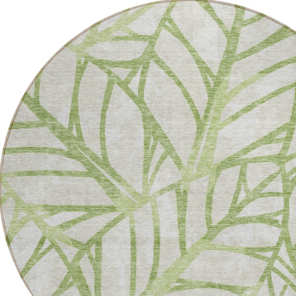 Homeroots 3' Artichoke Green And Beige Floral Washable Area Rug For Indoor Outdoor Use, Durable & Stylish 8' Round Polyester 584178