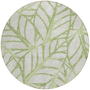 Homeroots 3' Artichoke Green And Beige Floral Washable Area Rug For Indoor Outdoor Use, Durable & Stylish 8' Round Polyester 584178