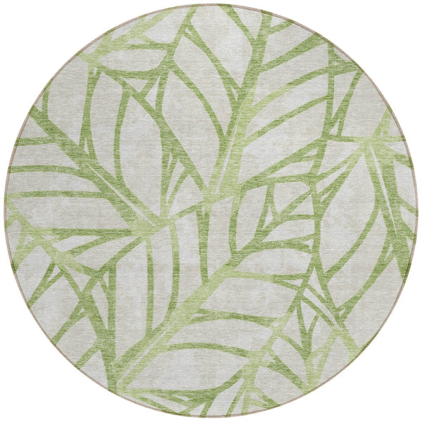 Homeroots 3' Artichoke Green And Beige Floral Washable Area Rug For Indoor Outdoor Use, Durable & Stylish 8' Round Polyester 584178