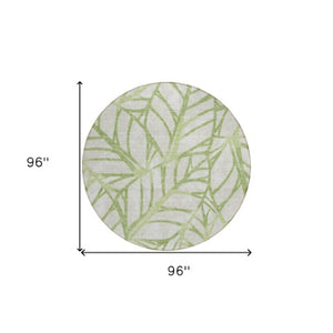 Homeroots 3' Artichoke Green And Beige Floral Washable Area Rug For Indoor Outdoor Use, Durable & Stylish 8' Round Polyester 584178