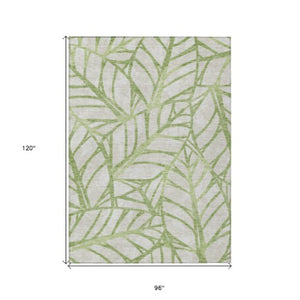 Homeroots 3' Artichoke Green And Beige Floral Washable Area Rug For Indoor Outdoor Use, Durable & Stylish 8' X 10' Polyester 584179