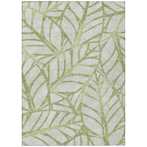 HomeRoots 5' Artichoke Green Beige Floral Indoor Outdoor Area Rug - Durable, Washable, Stain-Resistant Design 8' X 10' 584179