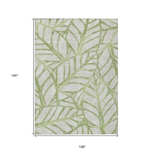 Homeroots 3' Artichoke Green And Beige Floral Washable Area Rug For Indoor Outdoor Use, Durable & Stylish 9' X 12' Polyester 584180